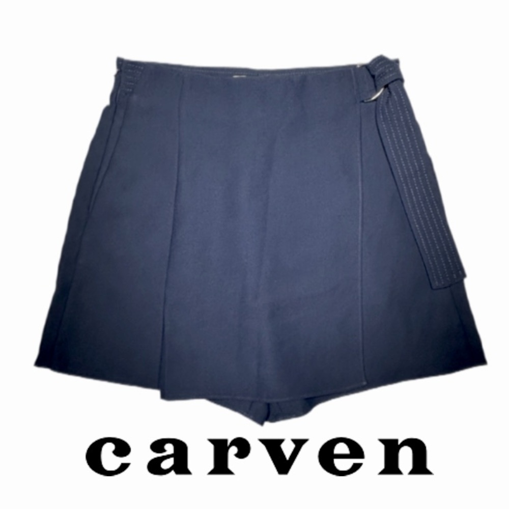CARVEN Paris | Navy Mini Pleated Wrap Bow Skort Skirt Shorts Preppy Resort Retro